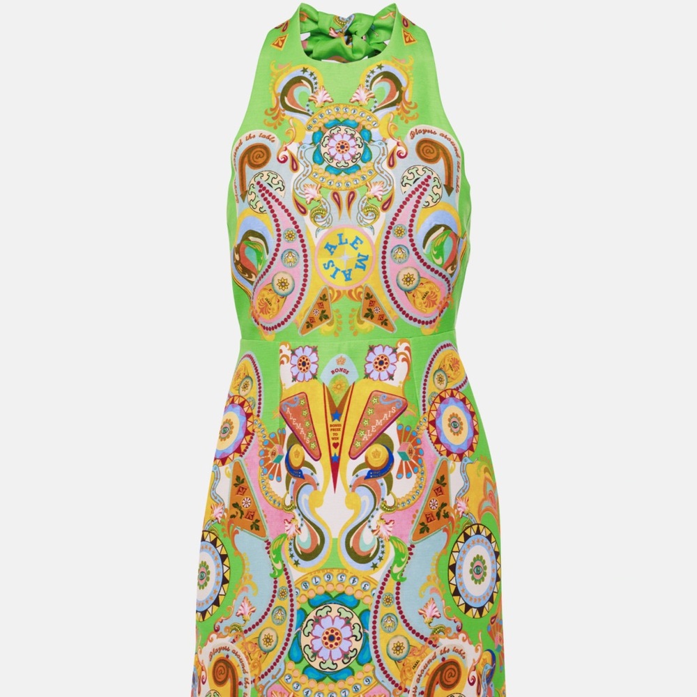 Alemais Pinball printed tie-neck silk and linen backless dress (with tag!)